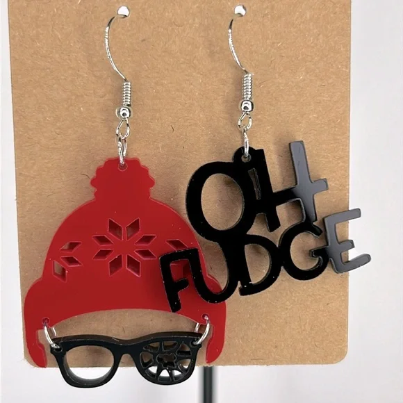 The Christmas Story Dangle Earrings Acrylic “Oh Fudge” - Picture 1 of 2